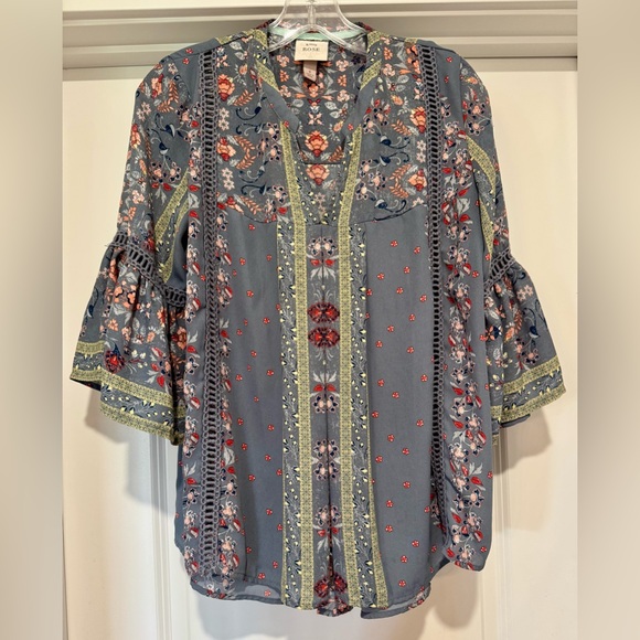 Knox Rose Tops - Knox Rose Women’s Boho Gray Multicolor Floral Peasant Top Size S